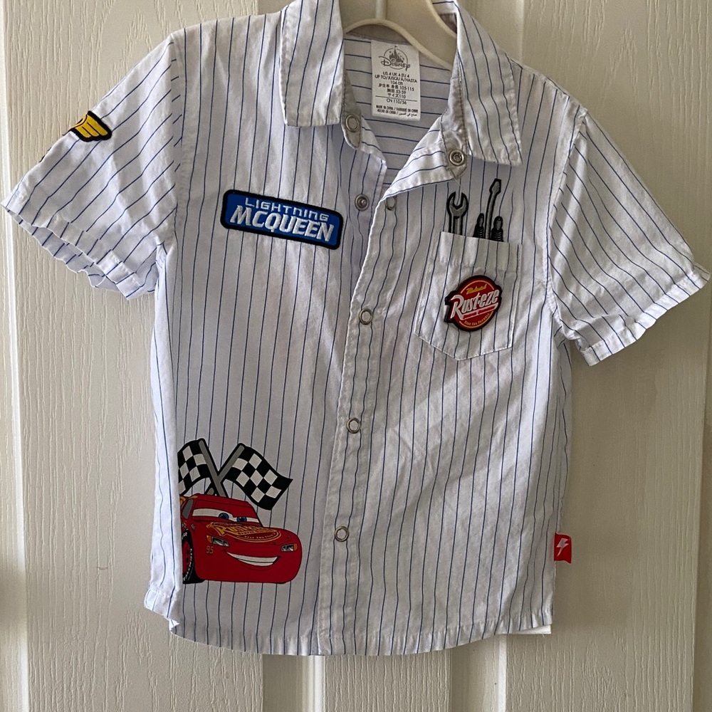 Disney Cars White Pinstripe Button-Up Shirt